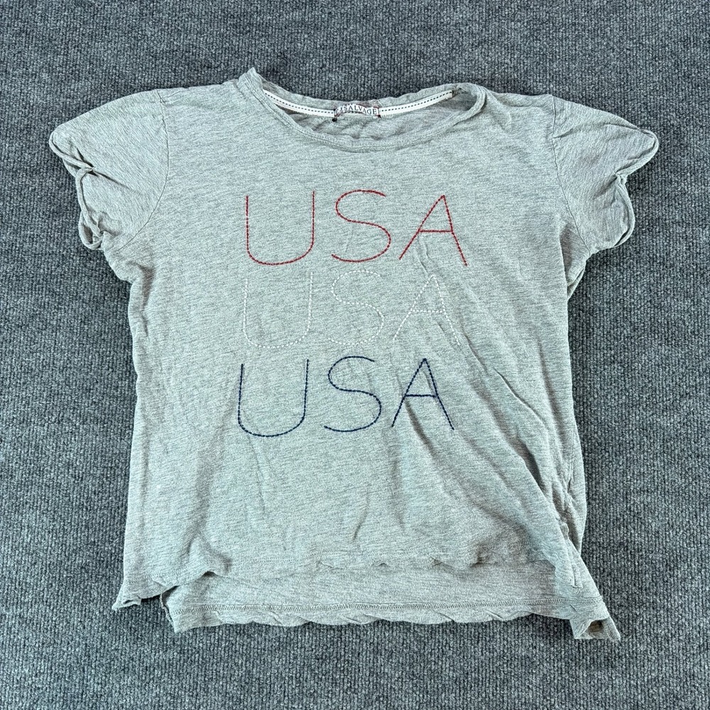 PJ Salvage USA Embroidered T-Shirt Gray Cotton Modal Short Sleeve Womens Medium